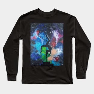 Pole Dancer Silhouette in Starry Galaxy Background Long Sleeve T-Shirt